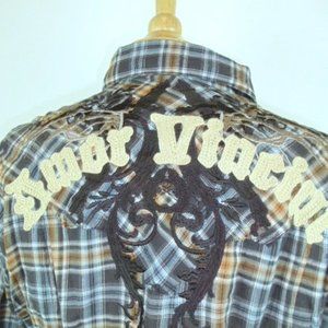 MONARCHY long sleeve woven cotton shirt graphics L ❤️